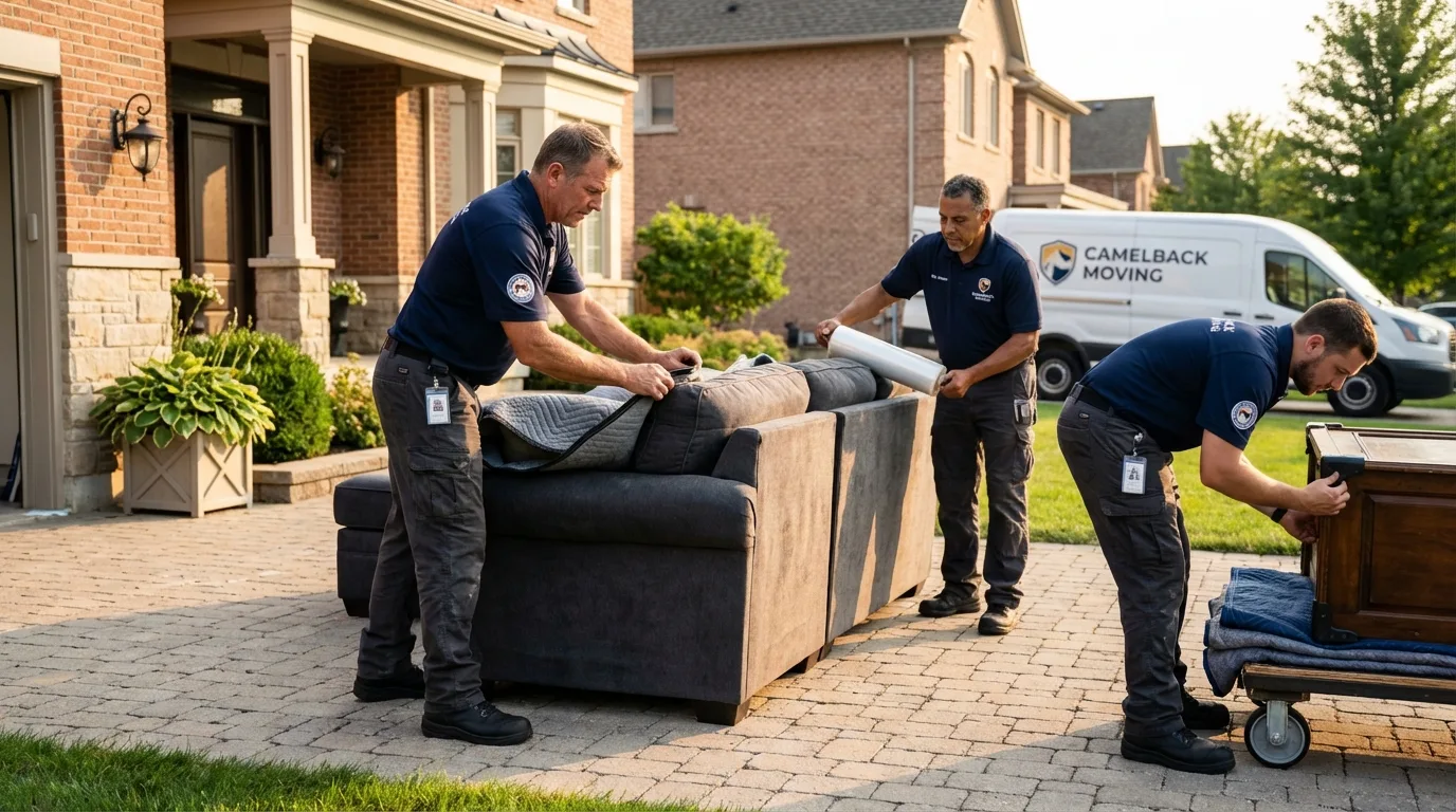 Large estate moving crew wrapping furniture in Hackensack, NJ